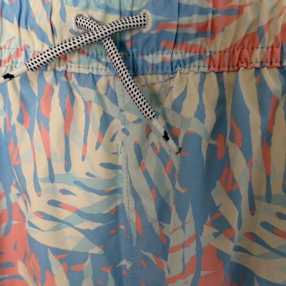 Abercrombie & Fitch Kids Palm Print Swim Trunks in Light Blue, Pink, Cream